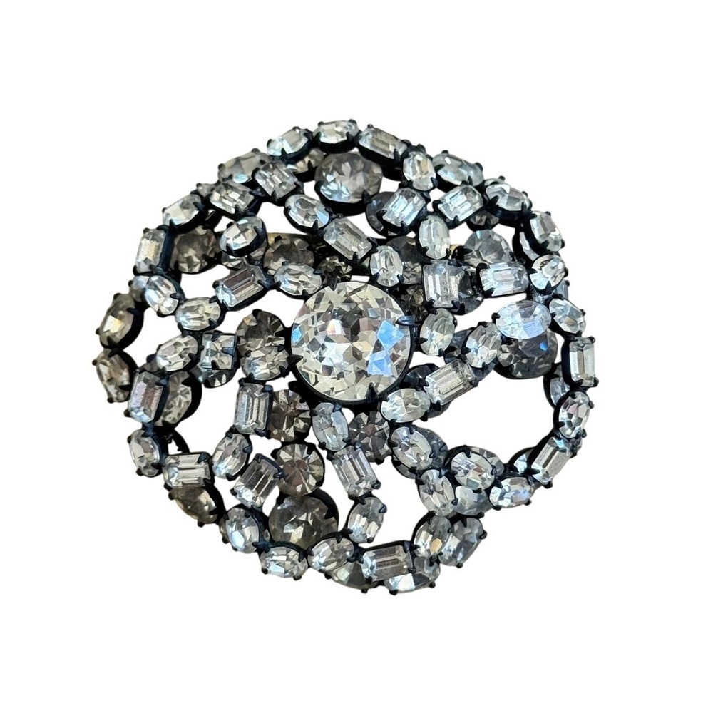 VTG Schreiner NY Crystal Rhinestone Brooch Pin Jeweled‎ Sparkly Art Deco Layered
